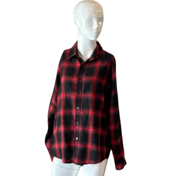Saint Laurent Paris Black & Red Plaid Flannel Button-Up Shirt Size Small - Picture 8 of 8